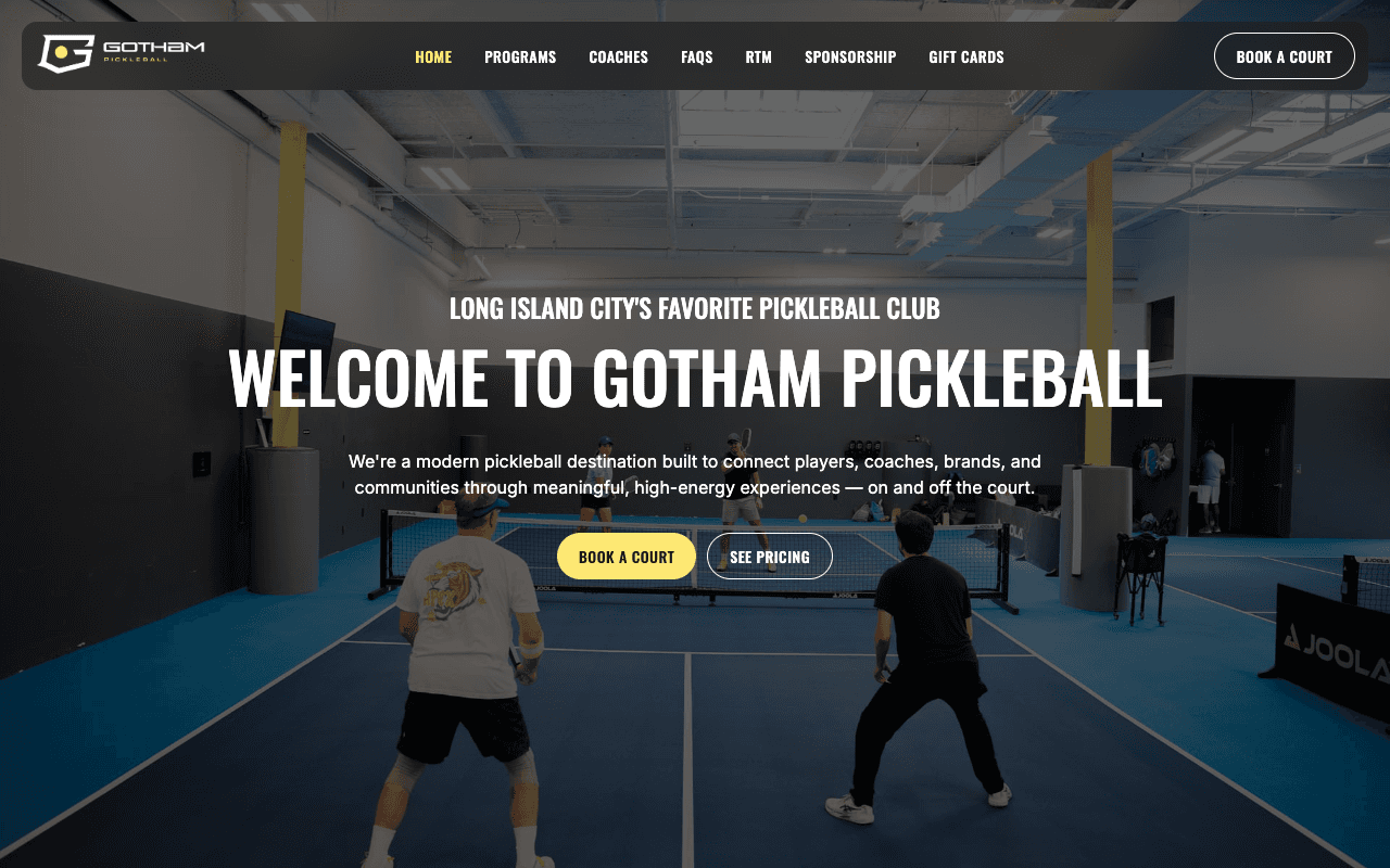 Gotham Pickleball website screenshot