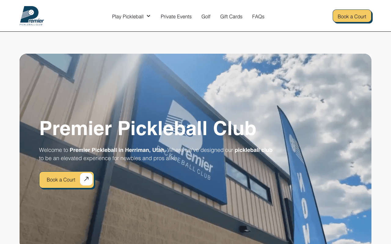 Premier Pickleball Club website screenshot